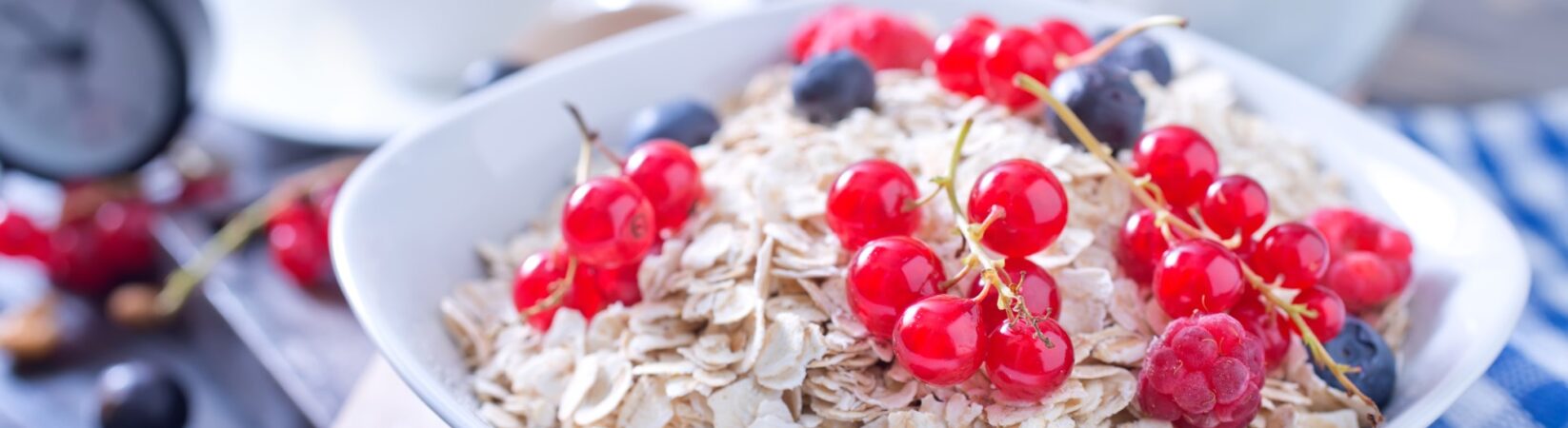 Haferflocken mit Blaubeeren und Johannisbeeren