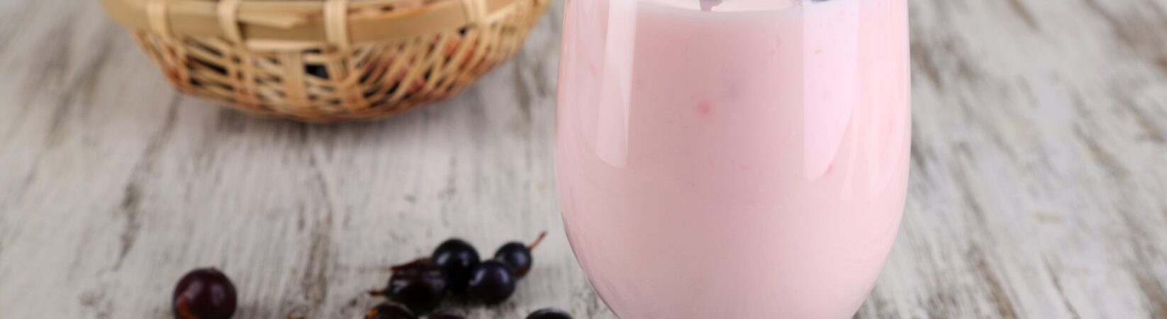 Sojamilchshake mit Quark und schwarzen Johannisbeeren