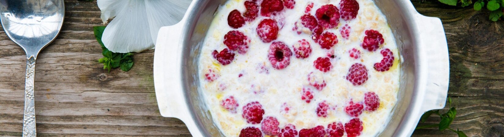 Chiasamen-Porridge mit Kokosmehl und Himbeeren