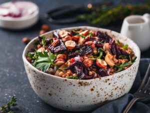 Lauwarmer Seitansalat mit Buchweizen